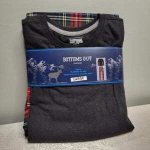 NEW Bottoms Out men's pajamas size Large‎ black red plaid flannel gift set